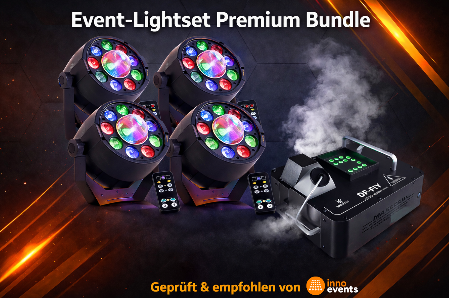 Partykeller Set - 4x 2in1 Strahleneffekt mit Senkrechtnebler